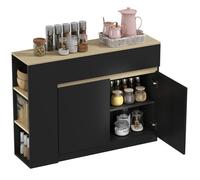 HOMCOM Buffet, Meuble de Rangement, avec Placard 2 Portes, étagère réglable, 2 tiroirs, 3 étagères Ouvertes, 110 x 29,5 x 82 cm, pour Salle à Manger, Salon, Cuisine, Noir