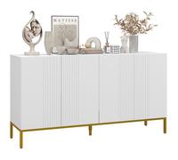 Buffet design contemporain graphique - 4 portes, 2 étagères - acier doré panneaux blanc