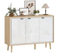 Buffet - HOMCOM - haute brillance - 3 portes, étagère réglable - panneau de particules et MDF - 107 x 35 x 77 cm - blanc et chêne