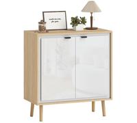 Buffet - HOMCOM - haute brillance - double porte, étagère réglable - panneau de particules et MDF - 72 x 35 x 77 cm - blanc et