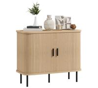 HomCom Buffet 2 portes coulissantes 4 compartiments – acier noir, bois clair