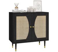 Buffet HOMCOM meuble de rangement design bohème double portes avec 2 niveaux, façade en rotin 80 x 38 x 79 cm noir