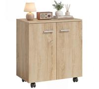 HOMCOM Meuble de Rangement Buffet Bas sur roulettes avec 2 Portes étagère Interne pour Salon, Chambre, Bureau 60 x 35 x 65 cm Bois Naturel