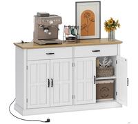 Buffet - HOMCOM - port USB et multiprise - meuble TV - 2 placards à portes de grange, 2 tiroirs et étagères réglables - blanc