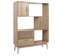 HOME DECO FACTORY - HD0086 Bibliothèque en Bois Naturel, Design Moderne et Épuré, 4 Portes pour Rangement Efficace, Idéale pour Salon ou Chambre, 100x35x140 cm, Marron