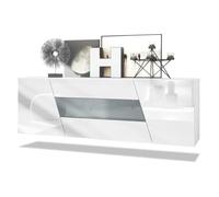 Buffet Houston - VLADON - 2 portes 3 tiroirs - Blanc mat - Blanc brillant - Gris haute brillance