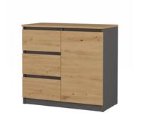 Buffet - HUCOCO - DUNJA - 1 porte - 3 tiroirs - Gris anthracite - Style moderne