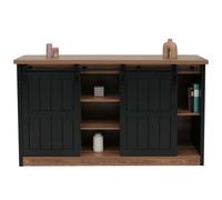 Buffet HWC-K75, buffet haut étagère armoire portes coulissantes 7 compartiments aspect bois industriel métal 84x150x40cm brun-noir