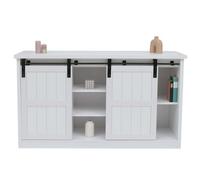 Buffet HWC-K75, buffet haut étagère armoire portes coulissantes 7 compartiments aspect bois métal industriel 84x150x40cm blanc