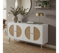 Buffet HWC-P49, armoire commode avec portes, buffet, compartiments de rangement, polyrotin MDF mélaminé 80x160x40cm blanc