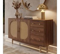 Buffet HWC-P52, armoire commode buffet haut, tiroirs compartiments de rangement, polyrotin MDF mélamine 80x120x40cm marron