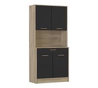 Buffet Industriel 4 Portes 1 Tiroir 1 Grande Niche Résistant à l’eau & Idéal Micro-Onde - Coloris Bois Clair et Noir - 83,3x40x176,1 cm