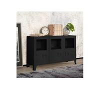 Vidaxl Buffet Industriel Noir 105x35x62 Cm Métal Et Verre Multicolore