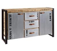 Buffet Industriel - Bois Massif de manguier Brut - Fer et Bois imprimé - c