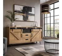 Buffet industriel décor chêne clair 3 portes avec LED COSTA