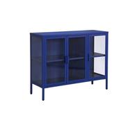 Buffet industriel métal et verre trempé 3 portes 100cm bleu - Arkansas