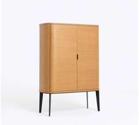 Buffet italien minimaliste en placage de bois naturel - Console de rangement moderne nordique du milieu du siècle, design incurvé pour entrée, spiritueux pour salon et salle à manger
