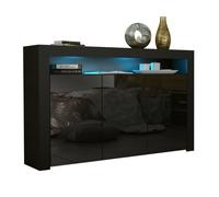 BUFFET JIVE 145 CM PORTES NOIR LAQUEES AVEC LEDS