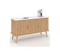 IDMarket - Buffet 110 cm Juliette Lattes tasseau Bois Coloris chêne | Avec 3 portes et plateau effet marbre