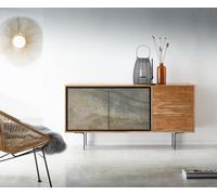 Buffet Juwelo 150 cm acacia nature avec placage de pierre