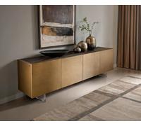 Buffet Kazu 220 cm Or métallique 4 portes Pied acrylique Céramique Laminam®Noir Desir Marron