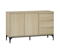 [en.casa] Buffet pour Salon Meuble de Rangement avec 3 Tiroirs et 2 Portes au Système Push-to-Open Commode Élégant et Moderne Stable Entrée Chambre MDF Métal 77 x 120 x 40 cm Effet Chêne Clair Noir