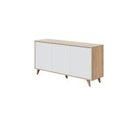 Buffet LAURA 3 portes avec 3 étagères L154cm - Blanc et Bois