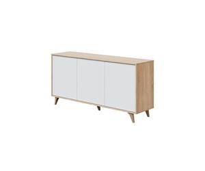 Buffet LAURA 3 portes avec 3 étagères L154cm - Blanc et Bois