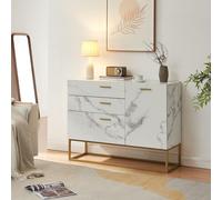 Buffet 'Lavangen' avec une porte et 3 tiroirs 75 x 100 x 35 cm imitation marbre, blanc