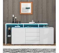 Buffet LED - DREAMMESPACE - 160x35x70cm - 2 portes - 4 tiroirs - blanc laqué