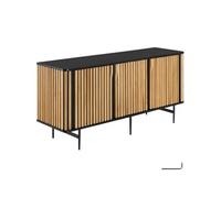 Buffet LINEO avec 3 compartiments de rangement en bois laqué En bois laqué avec design à lamelles noir/marron