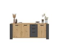 Buffet LOFT Décor chene artisan et mélamine ombre 3 portes et 3 tiroirs L 220 P 52