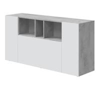 Buffet LOIRA - Mélaminé - Blanc artik et ciment - 3 portes + 3 niches de rangement - L 150 x P 41 x H 76 cm