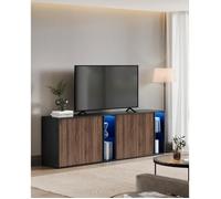 Buffet, Lot de 2, Assemblage Ultra-rapide sans Outils Toolless, Avec Éclairage et Étagère en Verre, Noyer Naturel et Noir Boisé