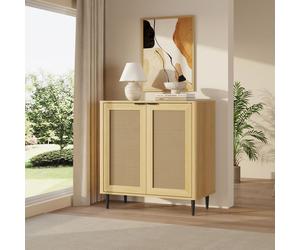 Buffet Lukhomso 83 x 80 x 40 cm effet chêne aspect rotin noir