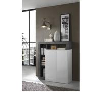 Buffet - MAESTRO - Blanc Laqué Brillant et Imitation Oxyde - 2 Portes - Style Contemporain/Design
