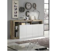 Buffet MAESTRO - Panneaux de particules - Effet Bois Vintage et blanc Laqué - 4 portes - L 184 x P 42 x H 93 cm