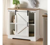 Buffet « maison de campagne » en MDF blanc/placage marron, 80 x 35 x 81 cm, porte coulissante
