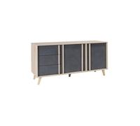 Buffet MALMO 165 cm 2 portes et 3 tiroirs - Chêne clair et gris béton - Style Scandinave