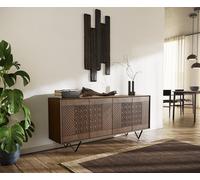 Buffet Manjula 170 cm Manguier Marron 4 portes Pied en V Métal Noir