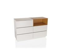 hjh Living Buffet MELMO S – 5 tiroirs, sans poignées, 120×40×76 cm, style scandinave, blanc/chêne