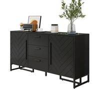 Buffet Menuble de Rangement avec 2 Portes et 3 Tiroirs, Buffet élégant Noir à Chevrons, Pour Salle à Manger, Salon,145 x 40x 75cm