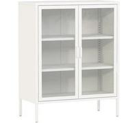 Buffet métallique avec portes vitrées Fauske acier verre trempé 102 x 80 x 40 cm blanc [en.casa] Blanc G