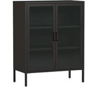 [en.casa] Buffet Métallique pour Salon Salle à Manger Meuble de Rangement avec Portes Vitrées Commode Élégante avec Étagères Acier Verre Trempé 102 x 80 x 40 cm Noir