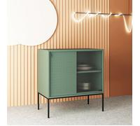 [en.casa] Buffet Métallique Commode Style Industriel Armoire avec Portes Coulissantes Meuble de Rangement pour Salon Acier Verre Ondulé 85 x 80 x 45 cm Vert Noir