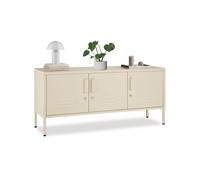 Buffet métallique élégant design minimaliste crème 120x37 5x55 5 cm 2 compartiments 3 portes verrouillables clés