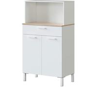 Buffet meuble cuisine 2 portes + tiroir coloris blanc artic / chêne canadien - Hauteur 126 cm x Longueur 72 cm x Profondeur 40 cm
