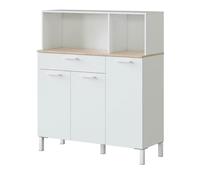Buffet meuble cuisine 3 portes + tiroir coloris blanc artic - chêne canadien - Hauteur 126 cm x Longueur 108 cm x Profondeur 40 cm