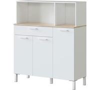 Buffet meuble cuisine 3 portes + tiroir coloris blanc artic / chêne canadien - Hauteur 126 cm x Longueur 108 cm x Profondeur 40 cm chêne canadien