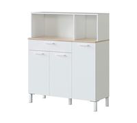 Buffet meuble cuisine 3 portes + tiroir coloris blanc artic / chêne canadien - Hauteur 126 cm x Longueur 108 cm x Profondeur 40 cm